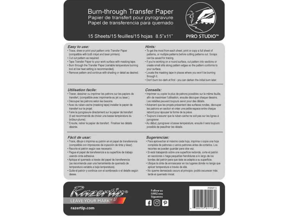 (image for) Razertip Burn-through Transfer Paper - 15 sheets