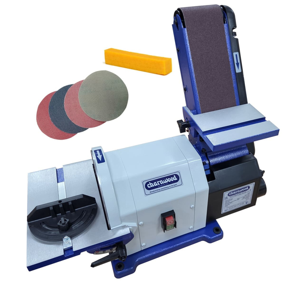 (image for) Charnwood BD48P Belt & Disc Sander 4" x 8", BC01 Cleaner, VB300 & 4 x 8" Discs (Package Deal)