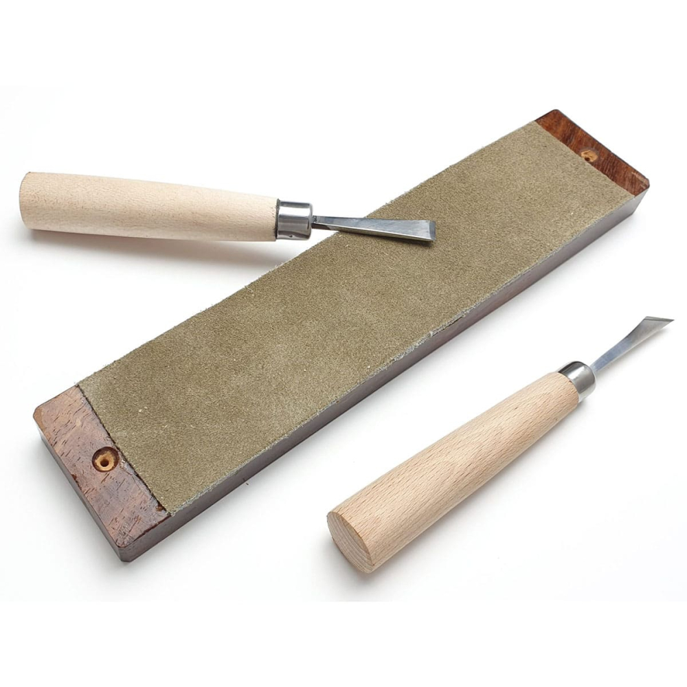 (image for) Beber Leather Knife Strop on a Rosewood Board