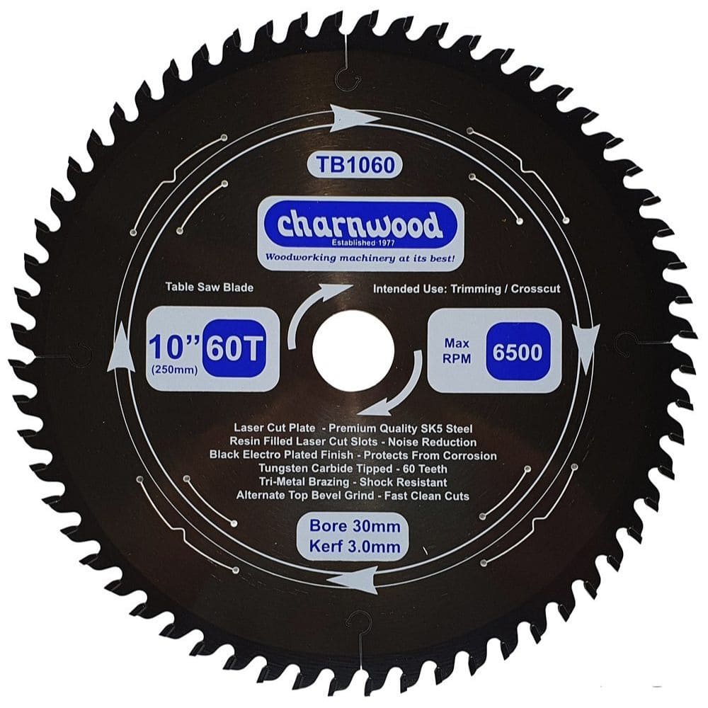 (image for) Charnwood W629P 10" Table Saw with Wheel Kit and Low Noise Blade (Package Deal)